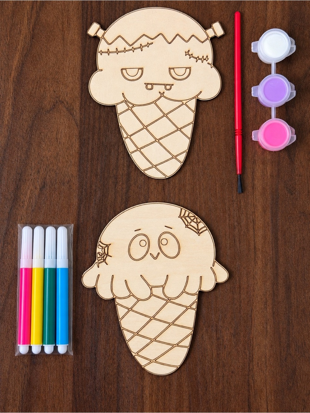 Kids Wooden Ice Cream Paint-Your-Own Craft Kit - Natural